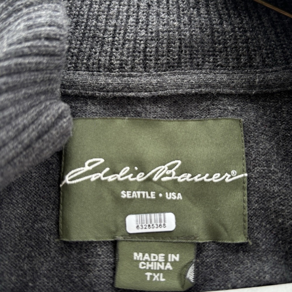 Eddie Bauer Quarter Zip Sweater Mens XL Charcoal Gray Mock Neck Pullover Knit - Picture 4 of 16